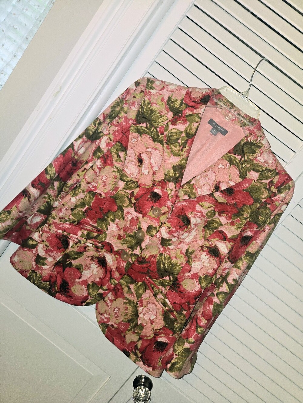 Ann Taylor Pink and Green Floral Blazer Jacket 6 Petit Like NEW